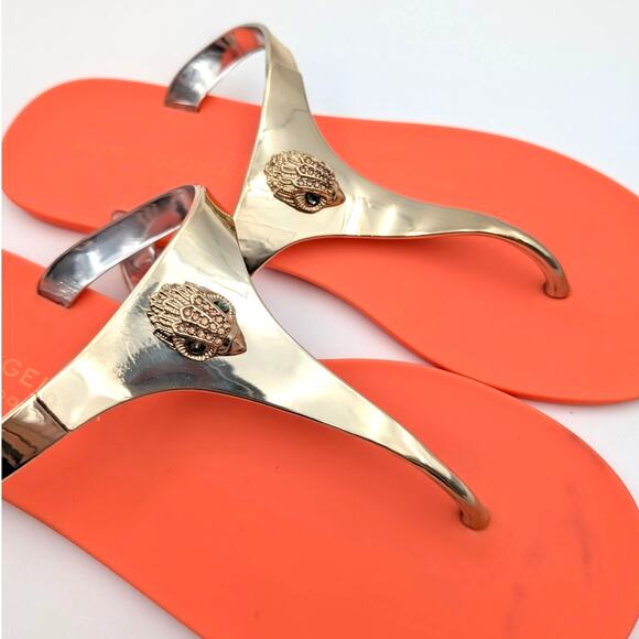 Kurt Geiger Maddison T-Bar Thong Sandals Women's Orange/Gold Size US6.5 EU37 - Picture 11 of 11